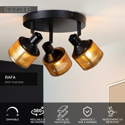 Lucide RAFA - Spot plafond - Ø 35 cm - 3xE14 - Noir